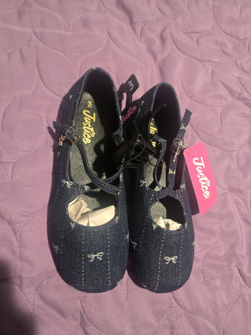Justice Girls' Navy Bow-Accent Mary Jane Shoes - Size 3